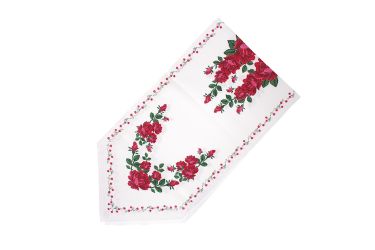 Bieżnik krawat dekoracyjny folk portland poliester biały w róże 47x190