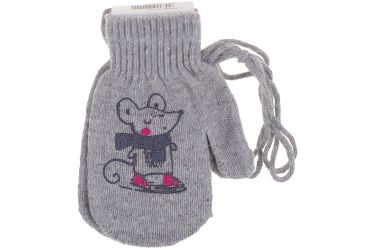 Rękawiczki jednopalczaste dla dziewczynki nadruk ABS Yoclub szare myszka