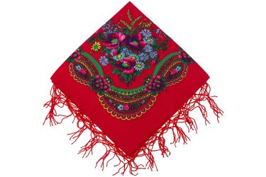 Chusta góralska bawełniana z frędzlami 75 cm czerwona z kłosami