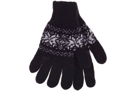 Rękawiczki wełniane z wełny owczej damskie czarne ze śnieżynkami