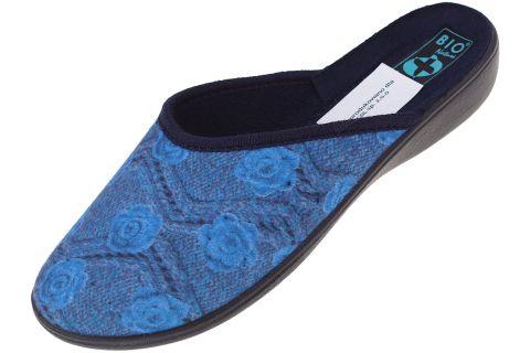 Pantofle Adanex 27758 kapcie kryte szersze niebieskie w kwiaty