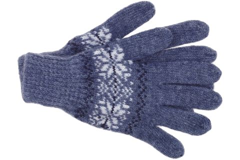 Rękawiczki wełniane wełna owcza męskie 5 palców granatowe ze śnieżynkami