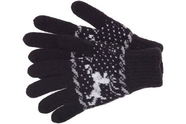 Rękawiczki z wełny owczej grube damskie pięciopalczaste czarne renifer