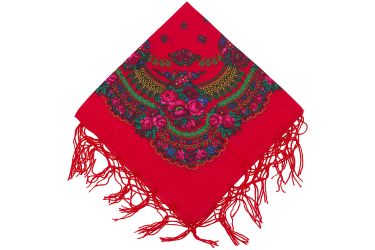 Chusta góralska bawełniana z frędzlami 75 cm czerwona w kwiaty