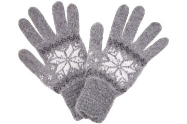 Rękawiczki wełniane z wełny owczej grube unisex szare śnieżynka