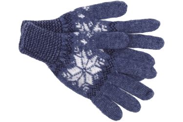 Rękawiczki wełniane wełna owcza grube 5 palców uniseks granat śnieżynki