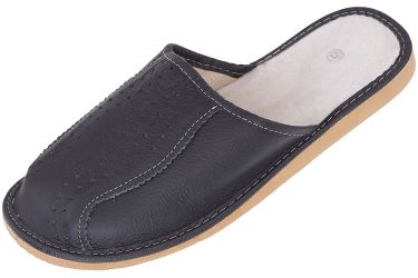 Pantofle skórzane męskie kapcie profilowane kryte czarne borsuk