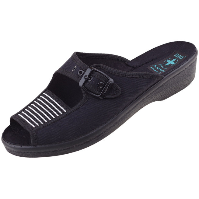 Pantofle klapki BIO Adanex 33 regulowane z gumą koturn PU czarne