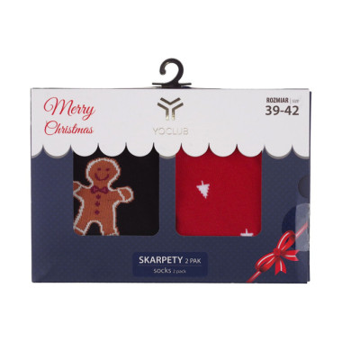 Skarpetki świąteczne bawełniane w pudełku Yoclub choinki piernik (r.39-46) x2 par