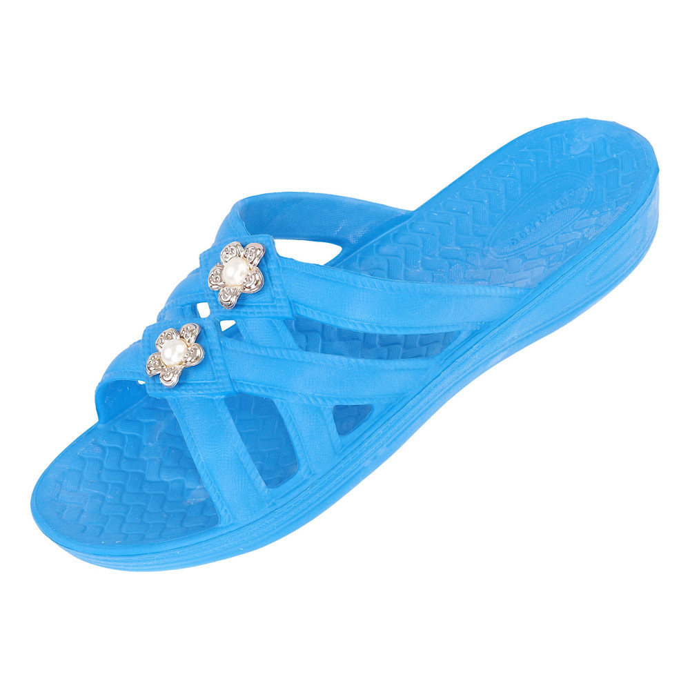 Klapki damskie basenowe plażowe pianka EVA (37-41) niebieskie dżety kwiaty